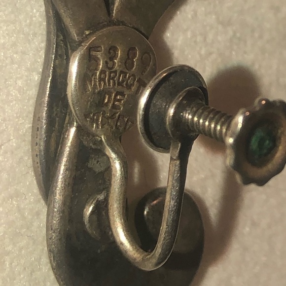 vtg Margot De Taxco Sterling Green Enamel Screw Clip On Earrings 1.2” - Picture 5 of 6